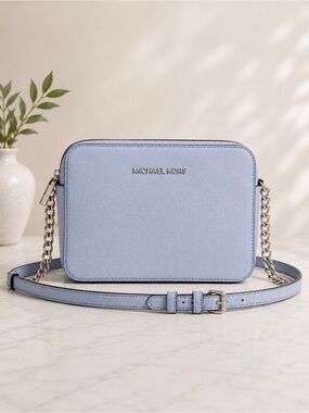 Michael Kors Jet Set Blue Saffiano Leather Camera Crossbody Bag
